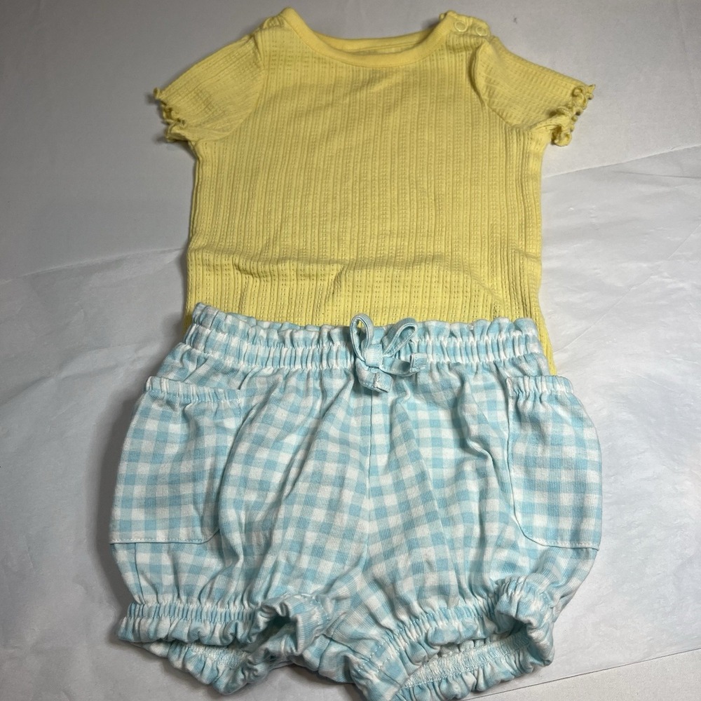 Garanimals Girls Set Yellow Shirt And Blue Shorts Outfit 6-9 Months Spring